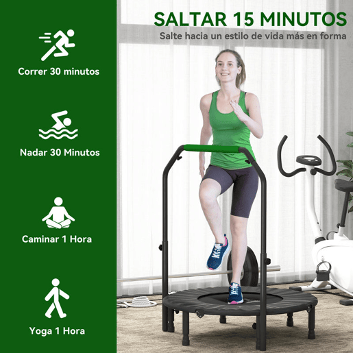 HOMCOM Trampolim Fitness Ø102 Trampolim Dobrável com Pega Ajustável em 4 Níveis Estrutura de Aço para Treino de Pernas Corpo em Casa Escritório Ginásio Verde