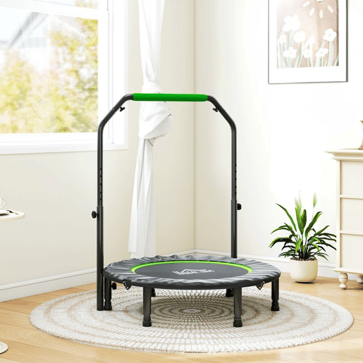 HOMCOM Trampolim Fitness Ø102 Trampolim Dobrável com Pega Ajustável em 4 Níveis Estrutura de Aço para Treino de Pernas Corpo em Casa Escritório Ginásio Verde