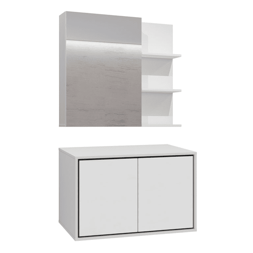 Conjunto móvel sob lavatório 80cm e roupeiro espelho Sophéa Branco Conjunto móvel sob lavatório 80cm e roupeiro espelho Sophéa Branco