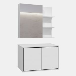 Conjunto móvel sob lavatório 80cm e roupeiro espelho Sophéa Branco