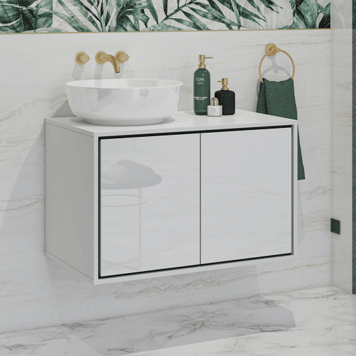Conjunto móvel sob lavatório 80cm e roupeiro espelho Sophéa Branco Conjunto móvel sob lavatório 80cm e roupeiro espelho Sophéa Branco