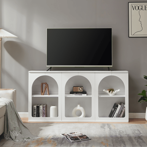 Aparador Trorhun 6 compartimentos MDF 160x30x80cm - Branco en.casa Aparador Trorhun 6 compartimentos MDF 160x30x80cm - Branco en.casa