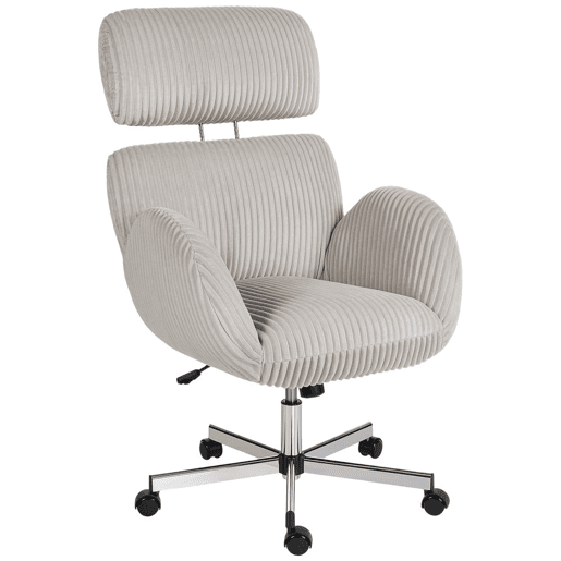 HOMCOM Cadeira de Escritório Cadeira de Secretária com Apoio de Braços Encosto Alto Apoio de Cabeça Regulável Rodas Altura Ajustável Giratória Função Basculante 74x70x104-112 cm Cinzento