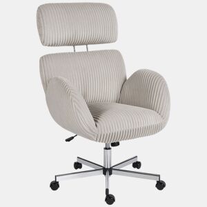 HOMCOM Cadeira de Escritório Cadeira de Secretária com Apoio de Braços Encosto Alto Apoio de Cabeça Regulável Rodas Altura Ajustável Giratória Função Basculante 74x70x104-112 cm Cinzento