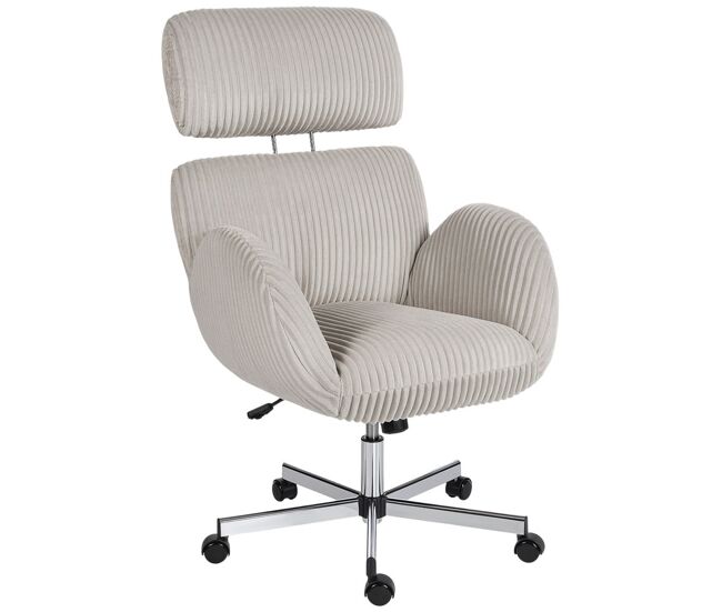 Homcom silla de oficina piernas cruzadas, silla de escritorio con reposabrazos, respaldo alto, reposacabezas regulable, ruedas, altura ajustable, giratoria, función basculante, tapizada en pana, gris