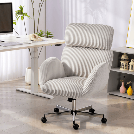HOMCOM Cadeira de Escritório Cadeira de Secretária com Apoio de Braços Encosto Alto Apoio de Cabeça Regulável Rodas Altura Ajustável Giratória Função Basculante 74x70x104-112 cm Cinzento