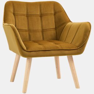 HOMCOM Poltrona Moderna de Sala, Cadeira de Leitura Estofada em Veludo com Pés de Madeira, Fácil de Montar, Poltrona Relax para Sala de Estar, Quarto e Varanda, Amarelo Mostarda