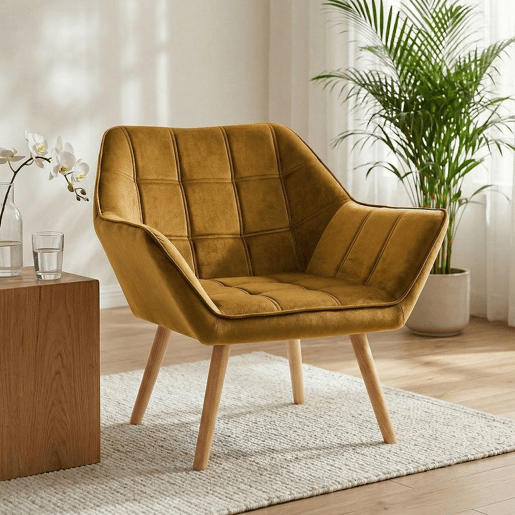 HOMCOM Poltrona Moderna de Sala, Cadeira de Leitura Estofada em Veludo com Pés de Madeira, Fácil de Montar, Poltrona Relax para Sala de Estar, Quarto e Varanda, Amarelo Mostarda HOMCOM Poltrona Moderna de Sala, Cadeira de Leitura Estofada em Veludo com Pés de Madeira, Fácil de Montar, Poltrona Relax para Sala de Estar, Quarto e Varanda, Amarelo Mostarda