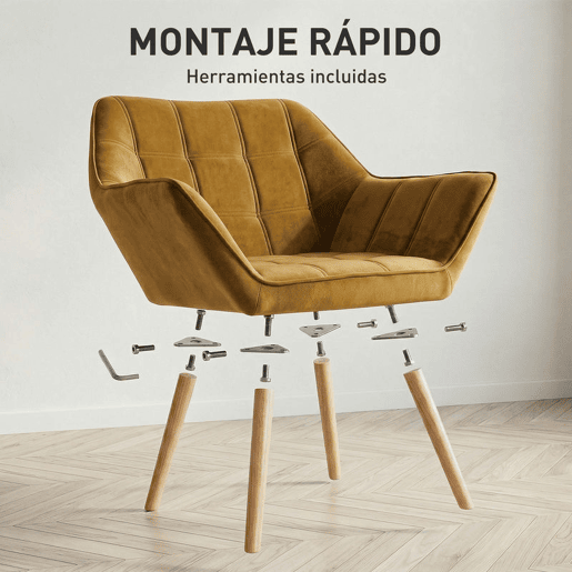 HOMCOM Poltrona Moderna de Sala, Cadeira de Leitura Estofada em Veludo com Pés de Madeira, Fácil de Montar, Poltrona Relax para Sala de Estar, Quarto e Varanda, Amarelo Mostarda HOMCOM Poltrona Moderna de Sala, Cadeira de Leitura Estofada em Veludo com Pés de Madeira, Fácil de Montar, Poltrona Relax para Sala de Estar, Quarto e Varanda, Amarelo Mostarda