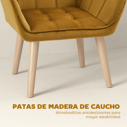 HOMCOM Poltrona Moderna de Sala, Cadeira de Leitura Estofada em Veludo com Pés de Madeira, Fácil de Montar, Poltrona Relax para Sala de Estar, Quarto e Varanda, Amarelo Mostarda HOMCOM Poltrona Moderna de Sala, Cadeira de Leitura Estofada em Veludo com Pés de Madeira, Fácil de Montar, Poltrona Relax para Sala de Estar, Quarto e Varanda, Amarelo Mostarda