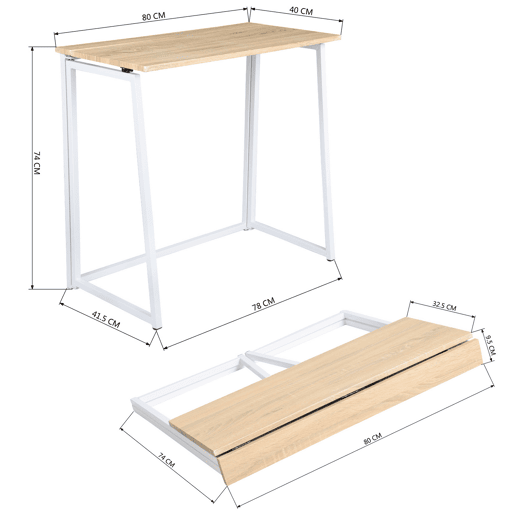 Mesa Dobrável De Metal Com Tampo Em Madeira Cor Carvalho Claro Estilo Moderno Ideal Para Escritório Ou Espaços Pequenos, Mesa De Computador Funcional E Compacta