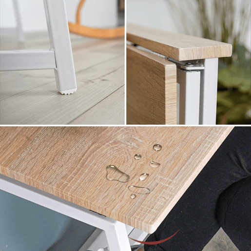 Mesa Dobrável De Metal Com Tampo Em Madeira Cor Carvalho Claro Estilo Moderno Ideal Para Escritório Ou Espaços Pequenos, Mesa De Computador Funcional E Compacta