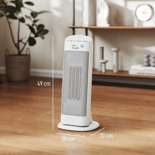 HOMCOM Aquecedor Elétrico de Baixo Consumo 2000W PTC Termoventilador com 4 Modos Termóstato Regulável Oscilação de 55° Proteção contra Tombos e Sobreaquecimento para 15? em Quarto Branco