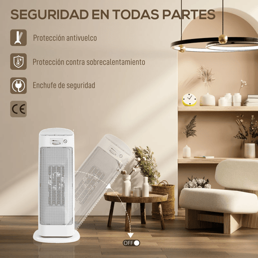 HOMCOM Aquecedor Elétrico de Baixo Consumo 2000W PTC Termoventilador com 4 Modos Termóstato Regulável Oscilação de 55° Proteção contra Tombos e Sobreaquecimento para 15? em Quarto Branco