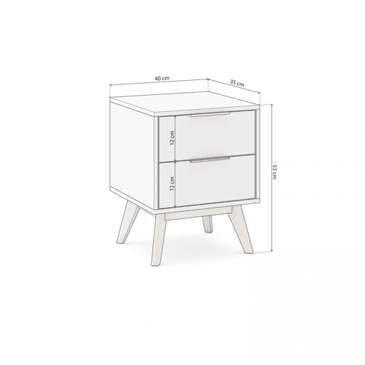 Mesa de cabeceira Numa 2 gavetas Blanco mate - Oak 40 x 53 x 35 cm