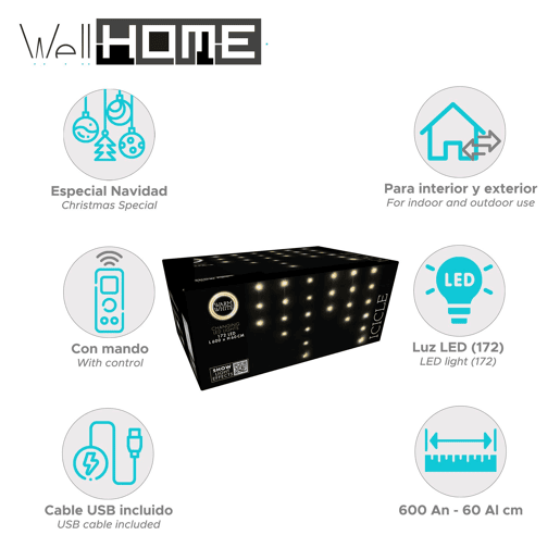 Conjunto de cortinas de luz Well Home com 172 luzes LED brancas quentes com controle remoto e 40 fios