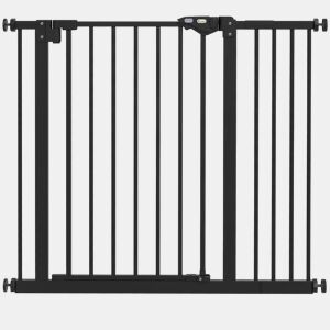 PawHut Grade de Segurança Extensível para Cães 74-94 cm, para Portas e Escadas, Adequada para Cães de Médio Porte, Fecho Automático, Montagem por Pressão, Duplo Bloqueio, 1 Extensão de 14 cm, Preto
