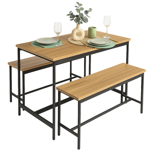 Conjunto de mesa de cozinha fixa com 2 bancos, móveis de cozinha Lari em carvalho cambriano e preto, mesa 110x75x60 cm e 2 bancos 98x45x30 cm