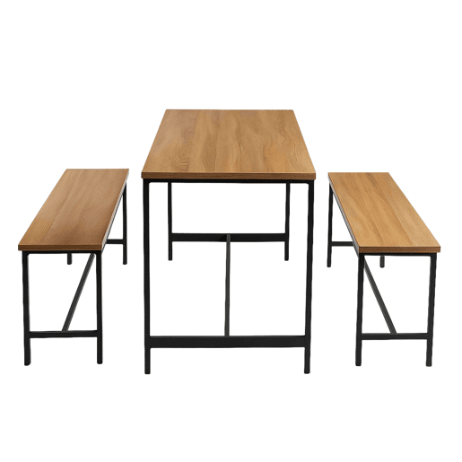 Conjunto de mesa de cozinha fixa com 2 bancos, móveis de cozinha Lari em carvalho cambriano e preto, mesa 110x75x60 cm e 2 bancos 98x45x30 cm