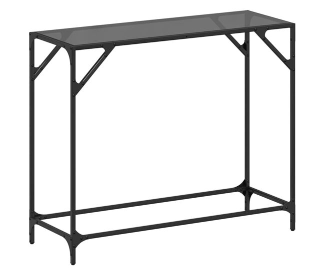 Mesa consola con superficie de vidrio negro acero 98x35x81 cm
