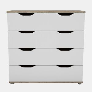 Cômoda com 4 gavetas, armário de armazenamento, móveis de quarto modernos, carvalho Parc Sonoma e branco, 80x79x38 cm