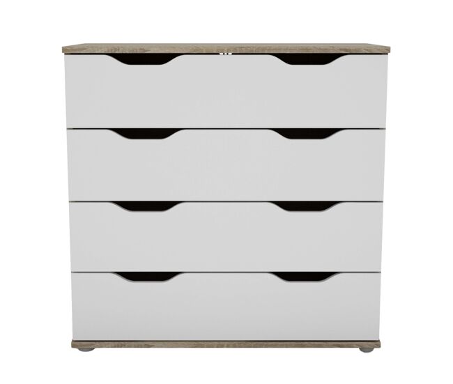 Cómoda 4 Cajones, Mueble Almacenaje, Mueble Dormitorio Moderno Parc Roble Sonoma y Blanco 80x79x38 cm