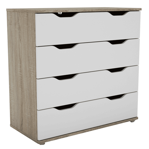 Cômoda com 4 gavetas, armário de armazenamento, móveis de quarto modernos, carvalho Parc Sonoma e branco, 80x79x38 cm
