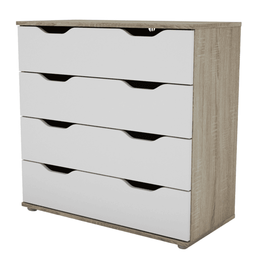Cômoda com 4 gavetas, armário de armazenamento, móveis de quarto modernos, carvalho Parc Sonoma e branco, 80x79x38 cm
