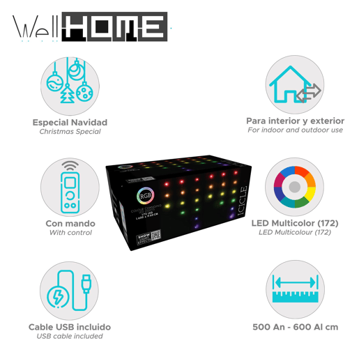 Conjunto de cortinas de LED RGB Well Home 172 com 40 fios