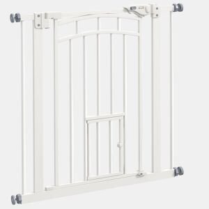 PawHut Barreira de Segurança para Cães 74-80 cm para Portas e Escadas Porta de Segurança para Animais com Montagem a Pressão e Duplo Bloqueio Branco