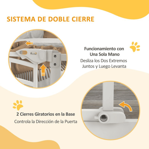 PawHut Barreira de Segurança para Cães 74-80 cm para Portas e Escadas Porta de Segurança para Animais com Montagem a Pressão e Duplo Bloqueio Branco