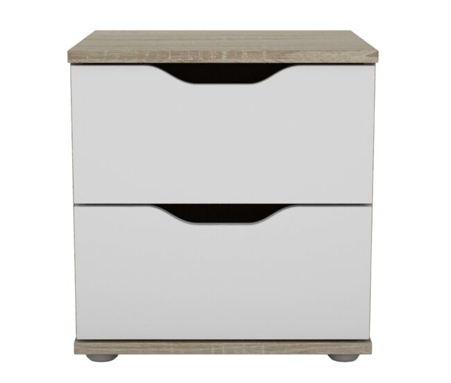 Mesita de noche, Mesilla de noche, Mesa Dormitorio 2 Cajones Parc Roble Sonoma y Blanco 40x42x35 cm