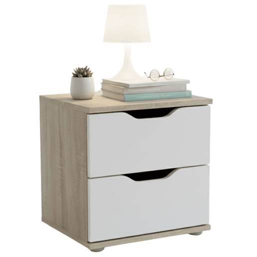 Mesa de cabeceira, mesa de cabeceira, mesa de quarto 2 gavetas Parc Sonoma Carvalho e Branco 40x42x35 cm