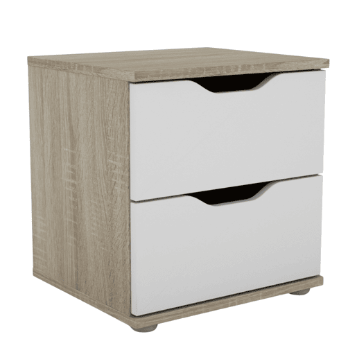 Mesa de cabeceira, mesa de cabeceira, mesa de quarto 2 gavetas Parc Sonoma Carvalho e Branco 40x42x35 cm