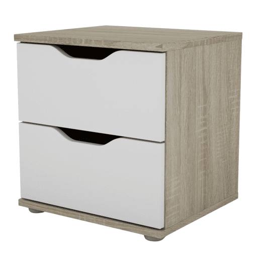 Mesa de cabeceira, mesa de cabeceira, mesa de quarto 2 gavetas Parc Sonoma Carvalho e Branco 40x42x35 cm