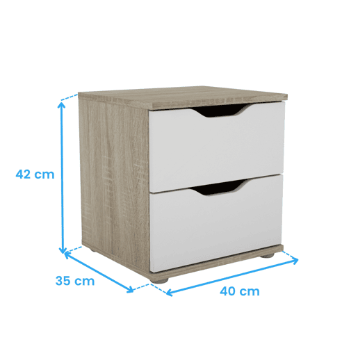 Mesa de cabeceira, mesa de cabeceira, mesa de quarto 2 gavetas Parc Sonoma Carvalho e Branco 40x42x35 cm