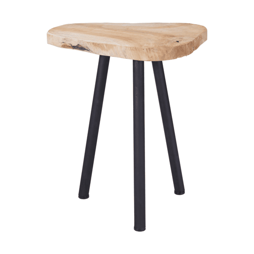 Mesa lateral removível de teca com pés de metal preto