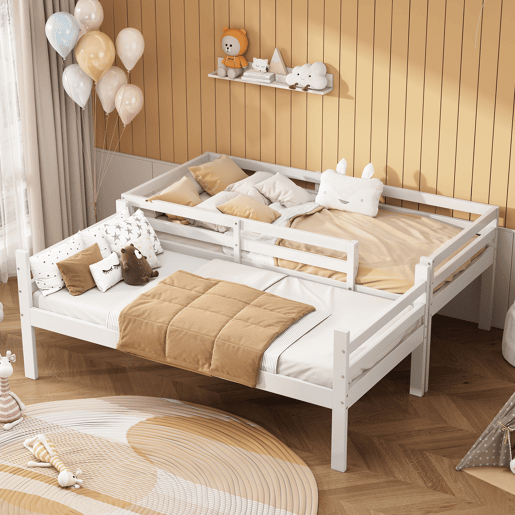 Beliche infantil 90x200 - cama juvenil com escada angular de 3 degraus e barreira de segurança, divisÃvel em 2 camas individuais - branco Beliche infantil 90x200 - cama juvenil com escada angular de 3 degraus e barreira de segurança, divisÃvel em 2 camas individuais - branco