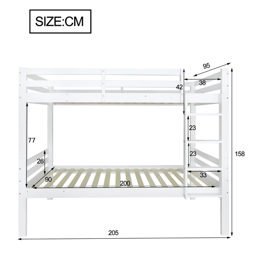 Beliche infantil 90x200 - cama juvenil com escada angular de 3 degraus e barreira de segurança, divisÃvel em 2 camas individuais - branco Beliche infantil 90x200 - cama juvenil com escada angular de 3 degraus e barreira de segurança, divisÃvel em 2 camas individuais - branco