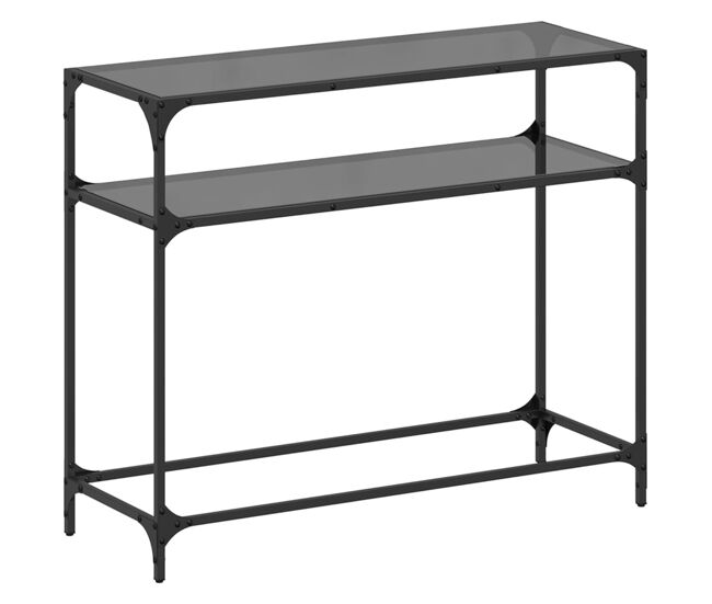 Mesa consola con superficie de vidrio negro acero 98x35x81 cm