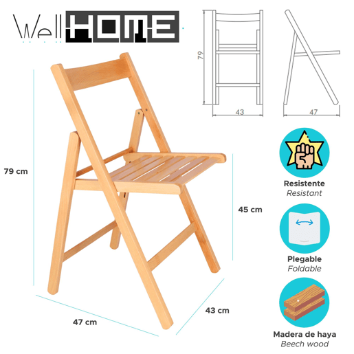 WELL HOME - Pacote de 4 cadeiras de madeira de faia, acabamento em óleo