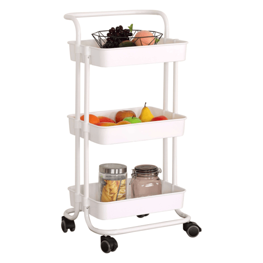 Carrinho de cozinha de metal com prateleiras, preto, 42x85x38 cm