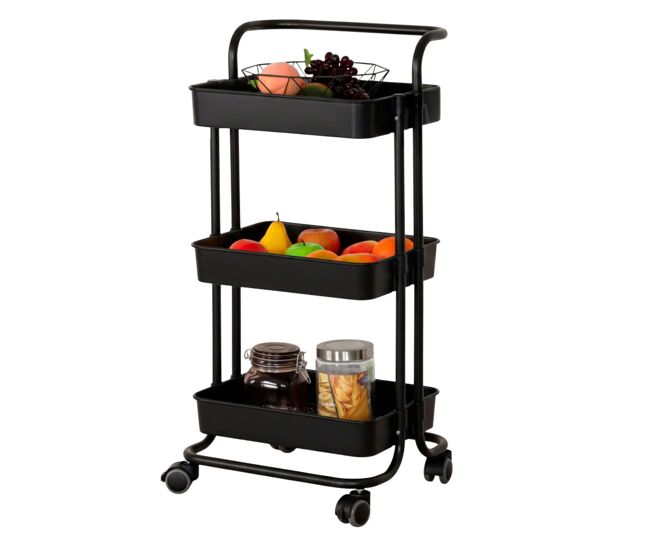 Carrito de cocina frutero auxiliar en metal con estantes para cocina en color negro 42x85x38 cm