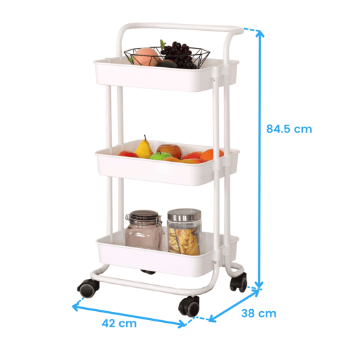 Carrinho de cozinha de metal com prateleiras, preto, 42x85x38 cm