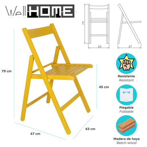WELL HOME - Pacote de 4 cadeiras de madeira de faia, acabamento amarelo