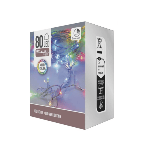 Well Home 80 Luzes LED Multicoloridas com Temporizador e Cabo Transparente