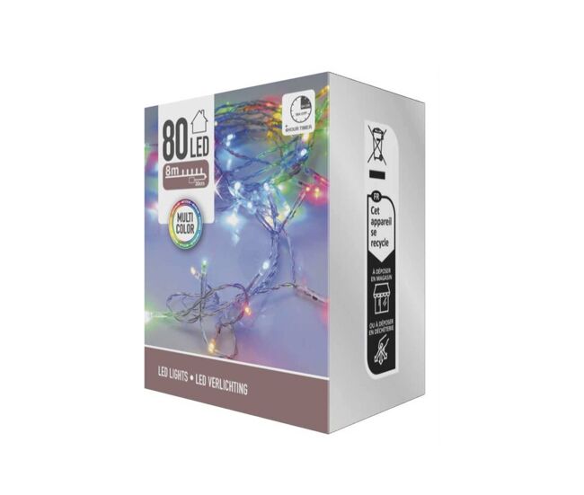 Well home guirnalda con 80 luces led multicolor con temporizador y cable transparente