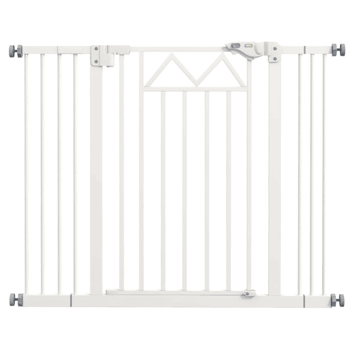 PawHut Barreira de Segurança Extensível Barreira para Animais de Estimação com Fecho Automático e Sistema de Duplo Bloqueio para Porta Corredor Escada 74-100x76 cm Branco