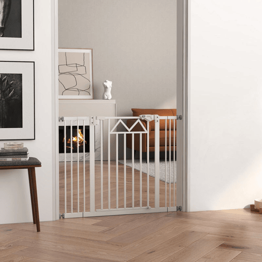 PawHut Barreira de Segurança Extensível Barreira para Animais de Estimação com Fecho Automático e Sistema de Duplo Bloqueio para Porta Corredor Escada 74-100x76 cm Branco