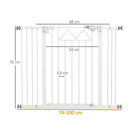 PawHut Barreira de Segurança Extensível Barreira para Animais de Estimação com Fecho Automático e Sistema de Duplo Bloqueio para Porta Corredor Escada 74-100x76 cm Branco